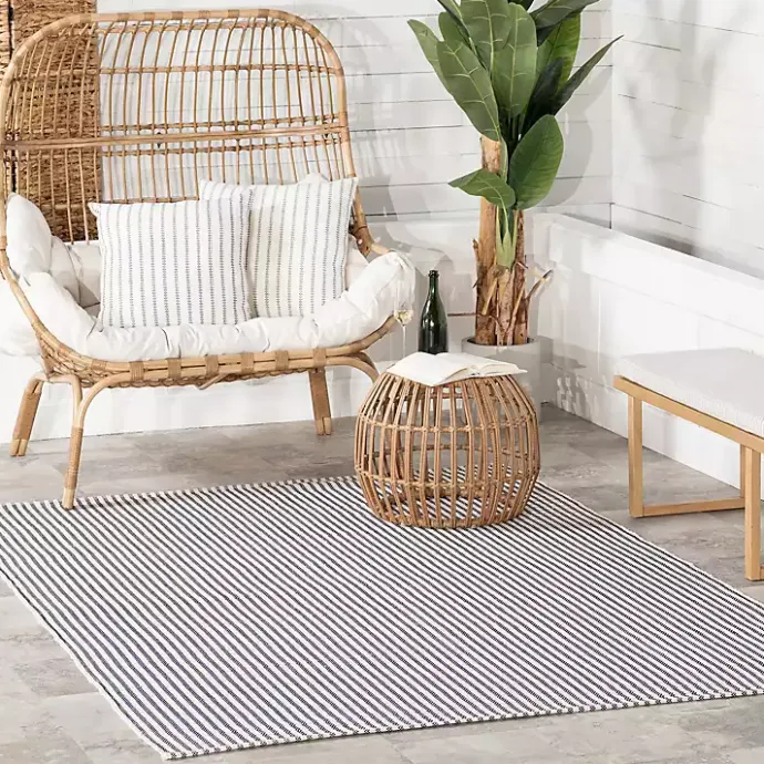 Outlet Kirklands Home Blue & White Pinstripe Indoor/Outdoor Rug, 5x8