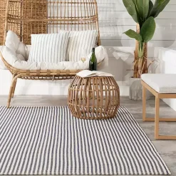 Outlet Kirklands Home Blue & White Pinstripe Indoor/Outdoor Rug, 5x8