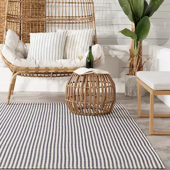 Outlet Kirklands Home Blue & White Pinstripe Indoor/Outdoor Rug, 5x8