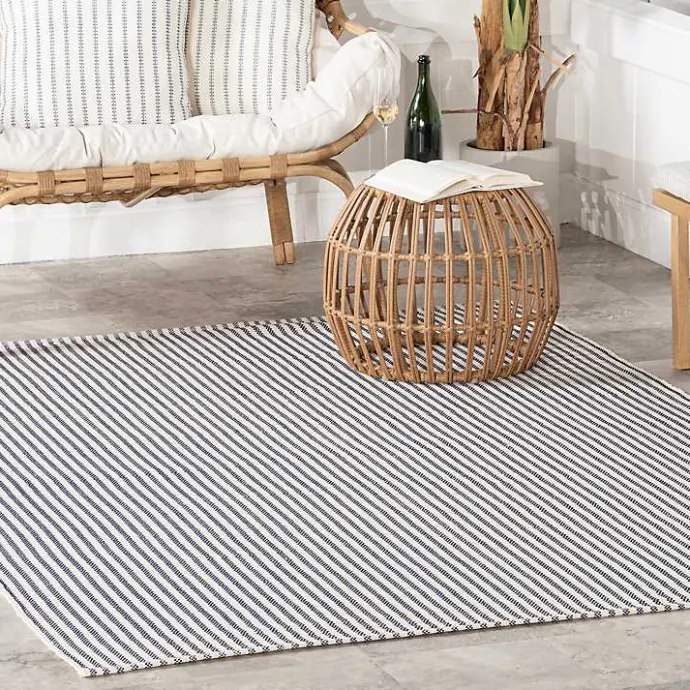 Outlet Kirklands Home Blue & White Pinstripe Indoor/Outdoor Rug, 5x8
