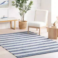 Discount Kirklands Home Blue & White Striped Indoor/Outdoor Rug, 5x8