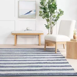 Discount Kirklands Home Blue & White Striped Indoor/Outdoor Rug, 5x8