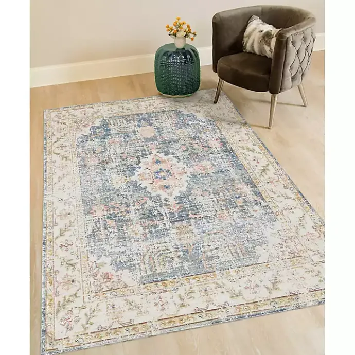 Best Kirklands Home Blue and Beige Vintage Border Area Rug, 2x3