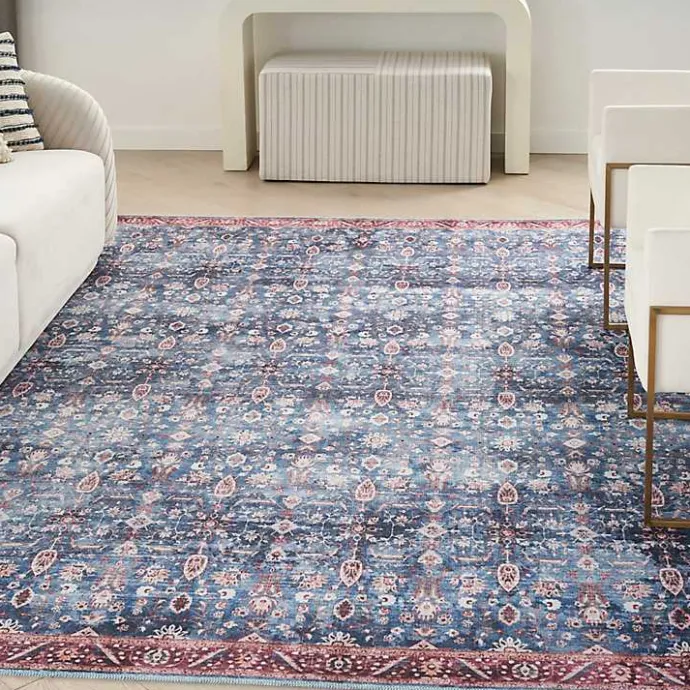 Clearance Kirklands Home and Brick Floral Washable Area Rug, 5x7 Blue