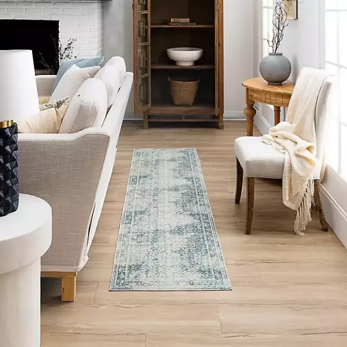 Outlet Kirklands Home Blue and Cream Blackwell Runner, 2x8