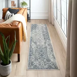 Kirklands Home Blue and Cream Granary Runner, 2x8