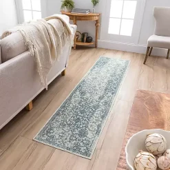 Kirklands Home Blue and Cream Granary Runner, 2x8