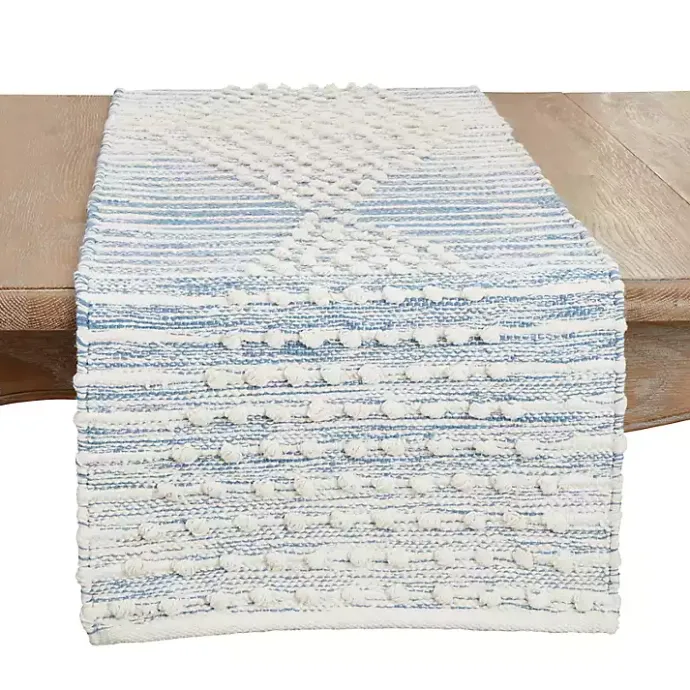 Discount Kirklands Home and Cream Textured Diamonds Table Runner Blue
