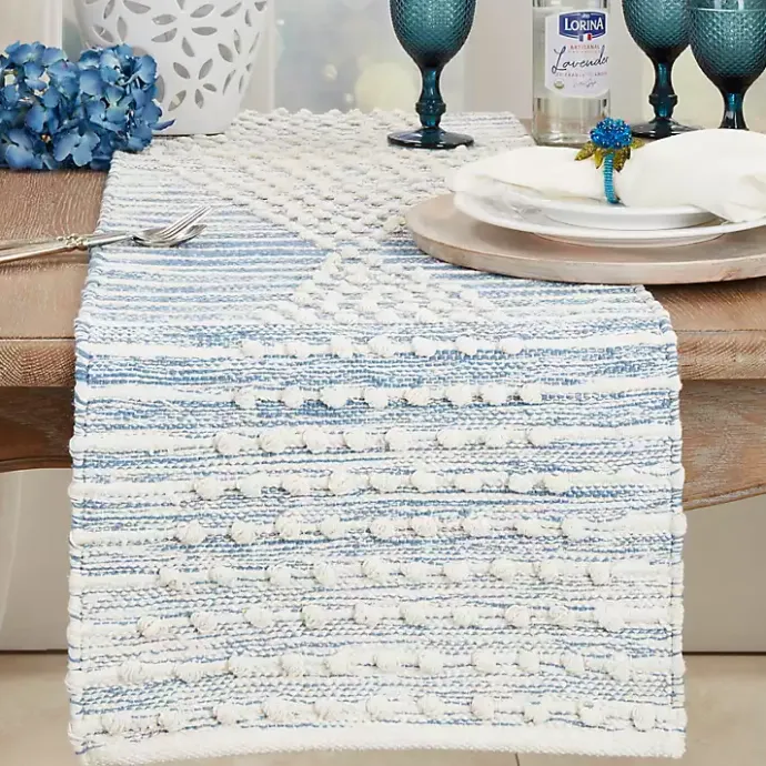 Discount Kirklands Home and Cream Textured Diamonds Table Runner Blue