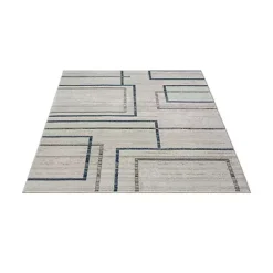 Outlet Kirklands Home Blue and Gray Contemporary Geo Area Rug, 5x7