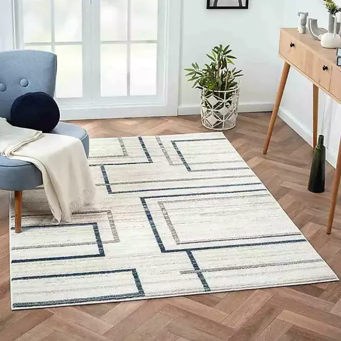 Outlet Kirklands Home Blue and Gray Contemporary Geo Area Rug, 7x9