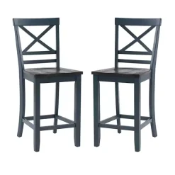 New Kirklands Home Blue and Gray Wood Aliza Counter Stools, Set of 2