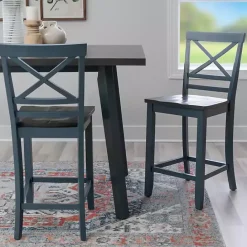 New Kirklands Home Blue and Gray Wood Aliza Counter Stools, Set of 2