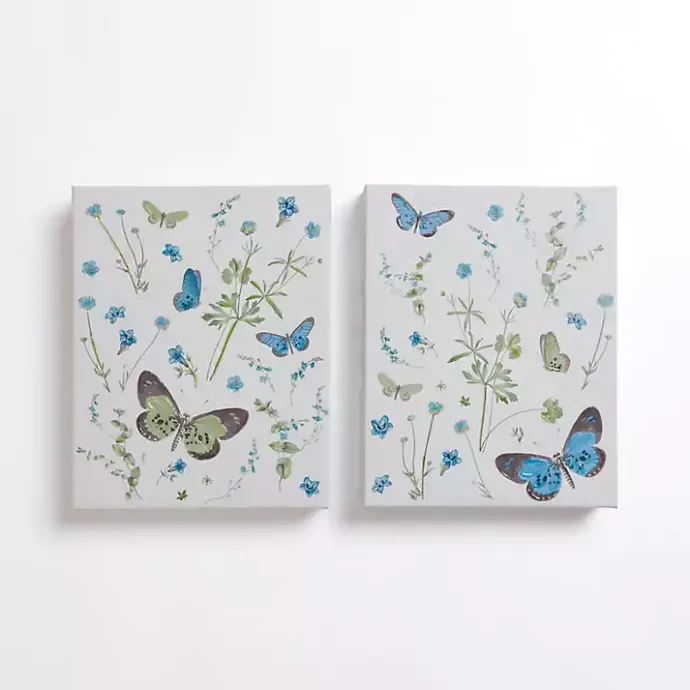 Hot Kirklands Home Blue and Green Butterflies Canvas Prints, Set of 2