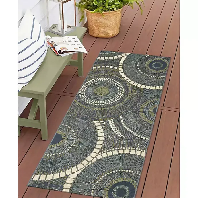 Sale Kirklands Home Blue and Green Spheres Indoor/Outdoor Runner, 1x4