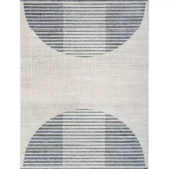Best Kirklands Home Blue and Ivory Half Moon Washable Area Rug, 5x7