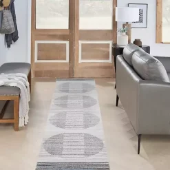 Discount Kirklands Home Blue and Ivory Linear Moons Runner, 2x8