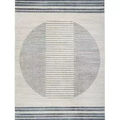 Hot Kirklands Home Blue and Ivory Linear Orb Washable Area Rug, 5x7