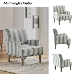 Discount Kirklands Home Blue and Ivory Striped Accent Chair