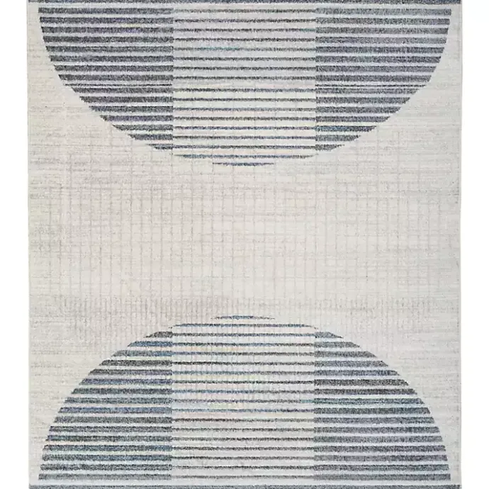 New Kirklands Home Blue and Ivory Striped Half Moon Area Rug, 8x10
