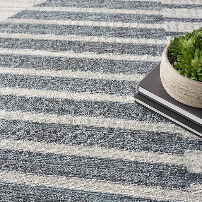New Kirklands Home Blue and Ivory Striped Half Moon Area Rug, 8x10