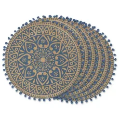 Hot Kirklands Home Blue and Natural Print Round Placemats, Set of 6