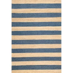 Discount Kirklands Home Blue and Natural Stripe Area Rug, 5x8