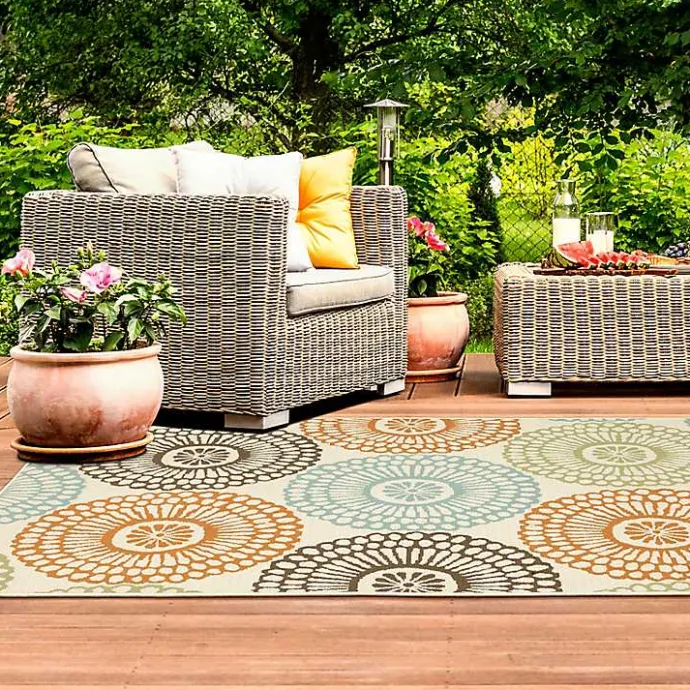 Sale Kirklands Home Blue and Orange Circles Outdoor Area Rug, 3x5