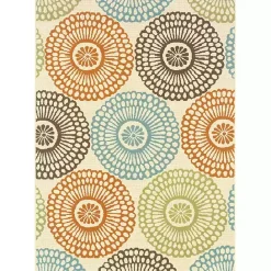 New Kirklands Home Blue and Orange Circles Outdoor Area Rug, 5x7