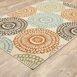 New Kirklands Home Blue and Orange Circles Outdoor Area Rug, 5x7