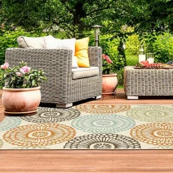 Outlet Kirklands Home Blue and Orange Circles Outdoor Area Rug, 6x9