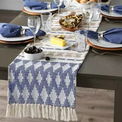 Discount Kirklands Home Blue and Stone Diamond Table Runner, 108 in.