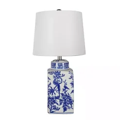 Kirklands Home Blue and Bird Pattern Table Lamp White