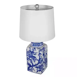 Kirklands Home Blue and Bird Pattern Table Lamp White
