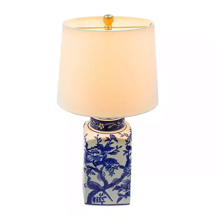 Kirklands Home Blue and Bird Pattern Table Lamp White