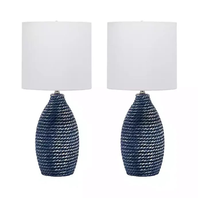 Outlet Kirklands Home Blue and Ceramic Faux Rope Table Lamp White