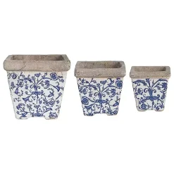 Kirklands Home Blue and White Ceramic Flower Pots, Set of 3