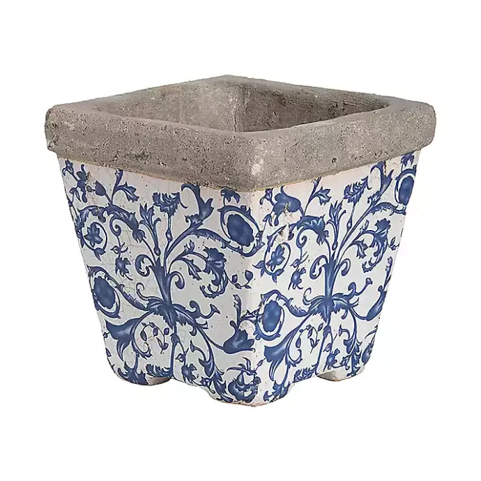 Kirklands Home Blue and White Ceramic Flower Pots, Set of 3