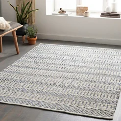 Kirklands Home Blue and White Chevron Jute Area Rug, 8x10