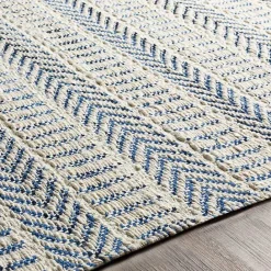 Kirklands Home Blue and White Chevron Jute Area Rug, 8x10