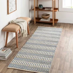 Discount Kirklands Home Blue and White Chevron Jute Runner, 2x8
