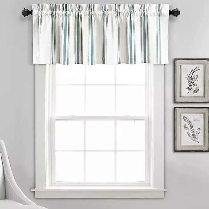 Discount Kirklands Home Blue and White Farmhouse Stripe Valance