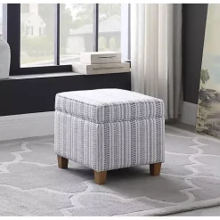Clearance Kirklands Home Blue and White Hometown Striped Storage Ottoman