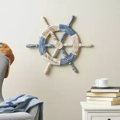 Outlet Kirklands Home Blue and White Ship Wheel Wall Plaque