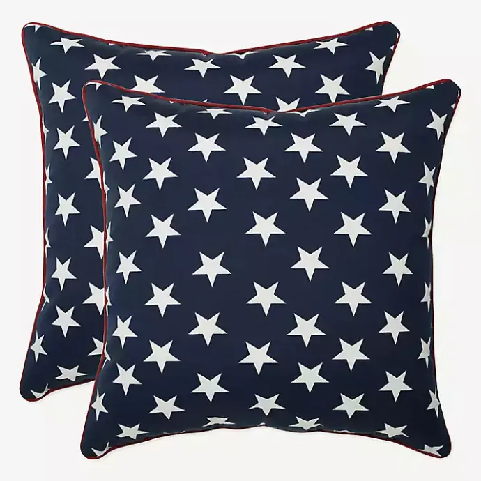 New Kirklands Home Blue and White Stars Outdoor Pillows, Set of 2