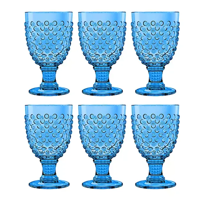 New Kirklands Home Beaded Acrylic Goblet Wine Glasses, Set of 6 Blue