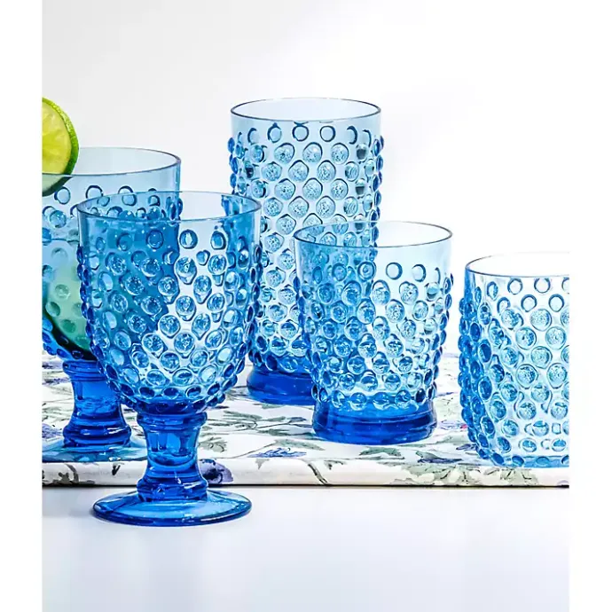 New Kirklands Home Beaded Acrylic Goblet Wine Glasses, Set of 6 Blue