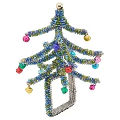 New Kirklands Home Blue Beaded Christmas Tree Napkin Rings, Set of 4