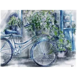 Hot Kirklands Home Blue Bicycle Florist Canvas Art Print, 40x30 in.