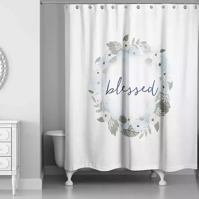 Sale Kirklands Home Blue Blessed Floral Wreath Shower Curtain White